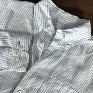 Brooks Brothers Shirt Mens Large Blue Bengal Stripe Linen Regent Baird Mcnutt